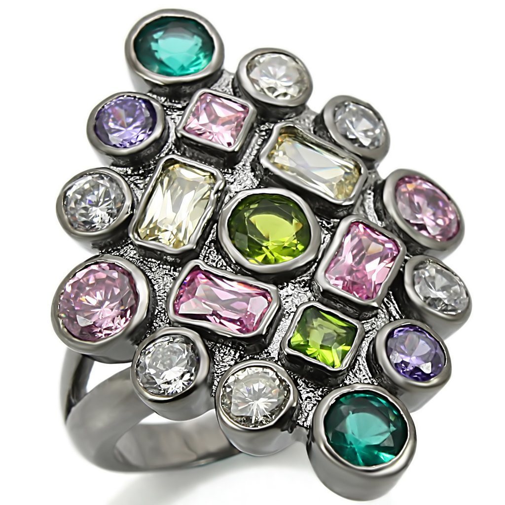 0W297 - Ruthenium Brass Ring with AAA Grade CZ in Multi Color