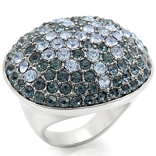 0W347 - Rhodium + Ruthenium Brass Ring with Top Grade Crystal in Light Sapphire