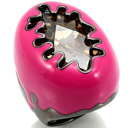 0W309 - Ruthenium Brass Ring with AAA Grade CZ in Champagne