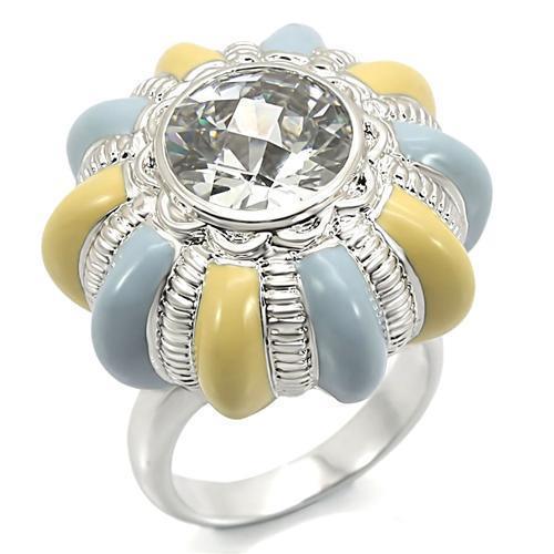 0W308 - Rhodium Brass Ring with AAA Grade CZ in Clear