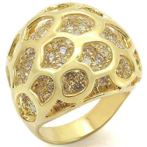 0W318 - Gold Brass Ring with AAA Grade CZ in Clear