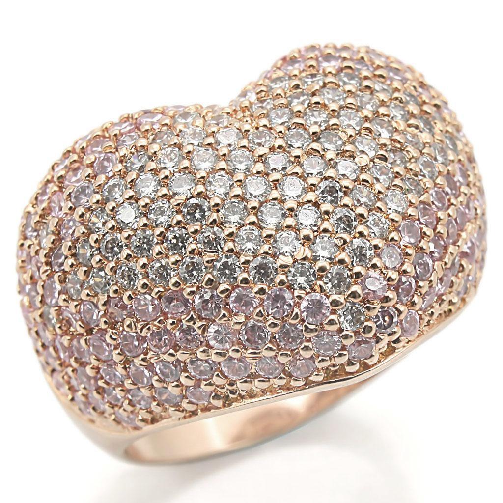 0W319 - Rose Gold Brass Ring with AAA Grade CZ in Rose
