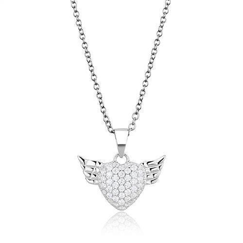 3W1378 - Rhodium 925 Sterling Silver Chain Pendant with AAA Grade CZ in Clear
