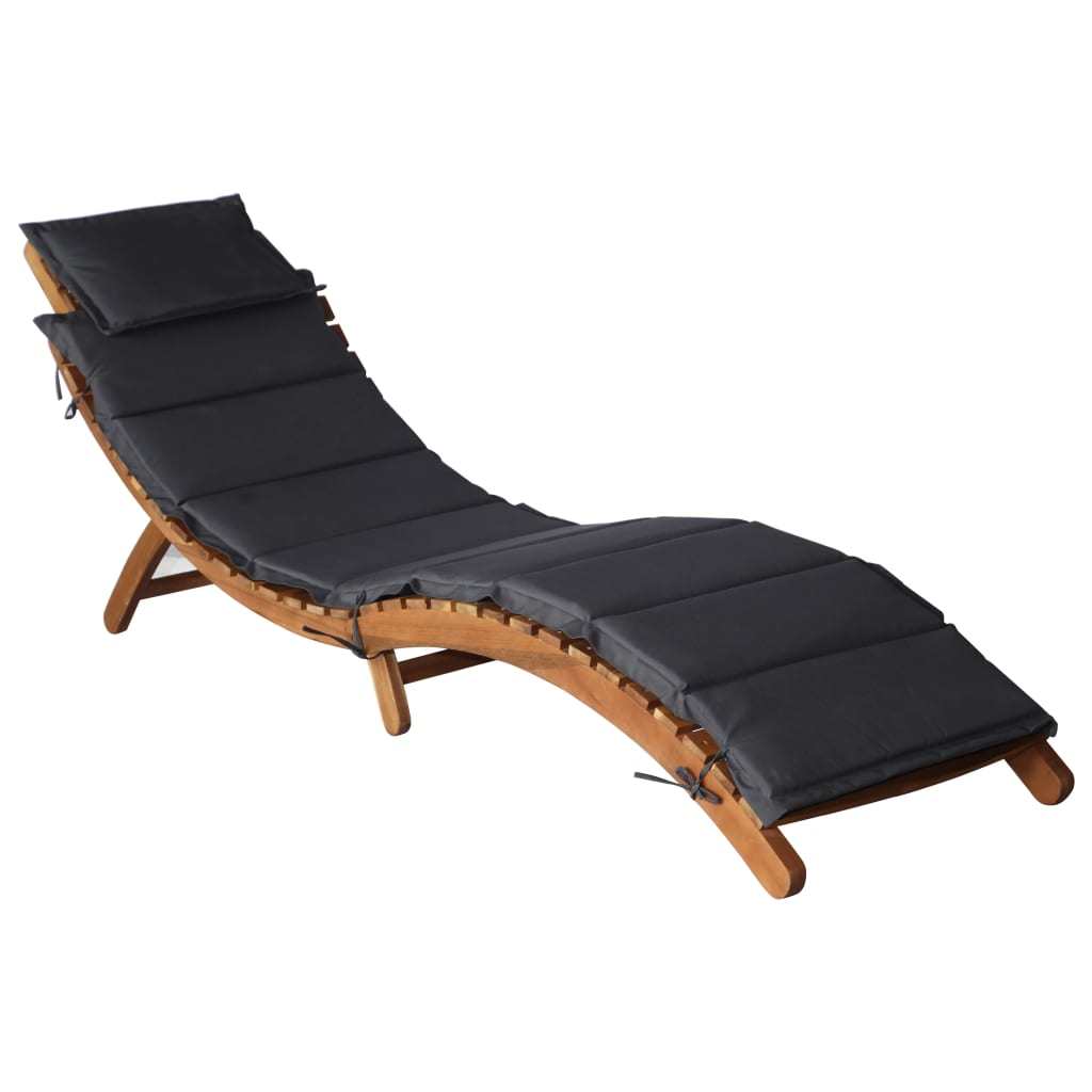 Sun Lounger with Cushion Solid Acacia Wood Dark Gray