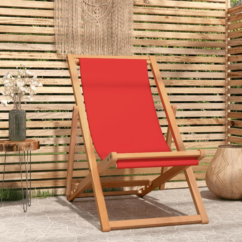 Folding Beach Chair Solid Teak Wood Red