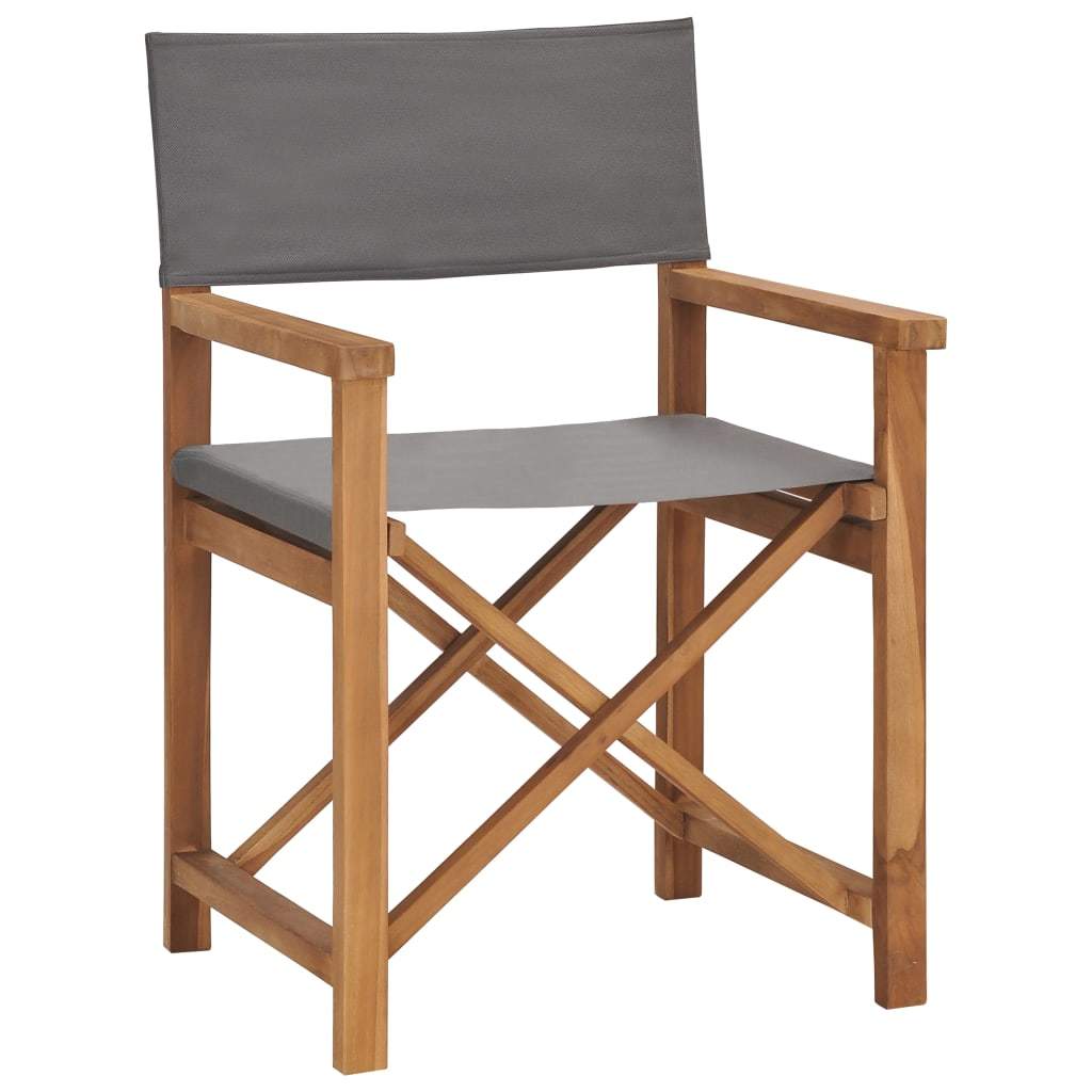 Director's Chair Solid Teak Wood Gray