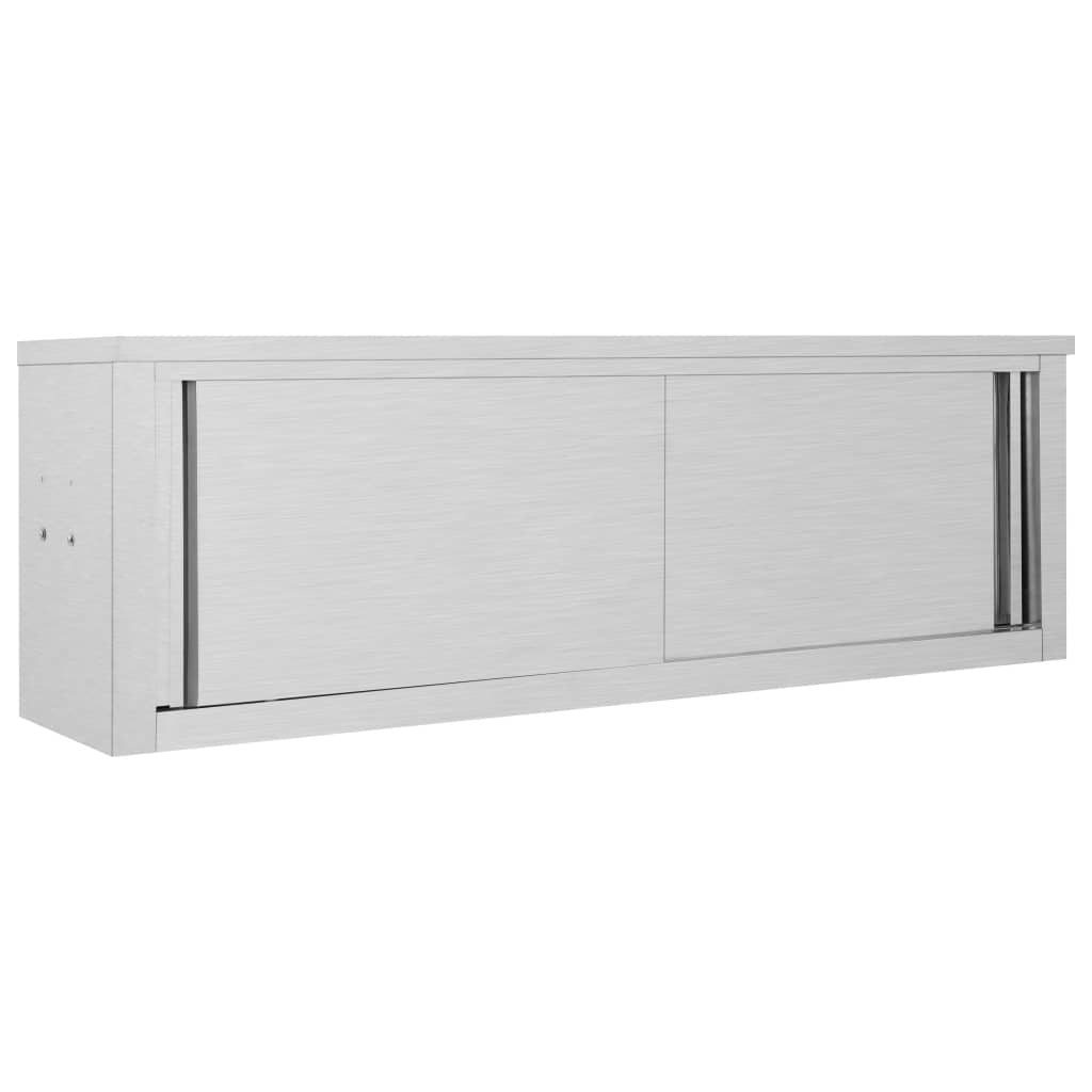 Kitchen Wall Cabinet with Sliding Doors 59.1"x15.7"x19.7" Stainless Steel