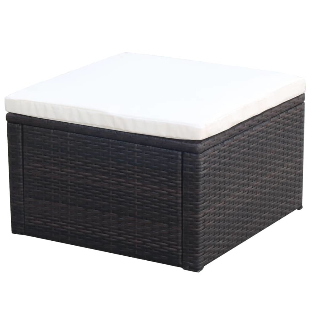 Footstool Ottoman Poly Rattan 20.9"x20.9"x11.8" Brown