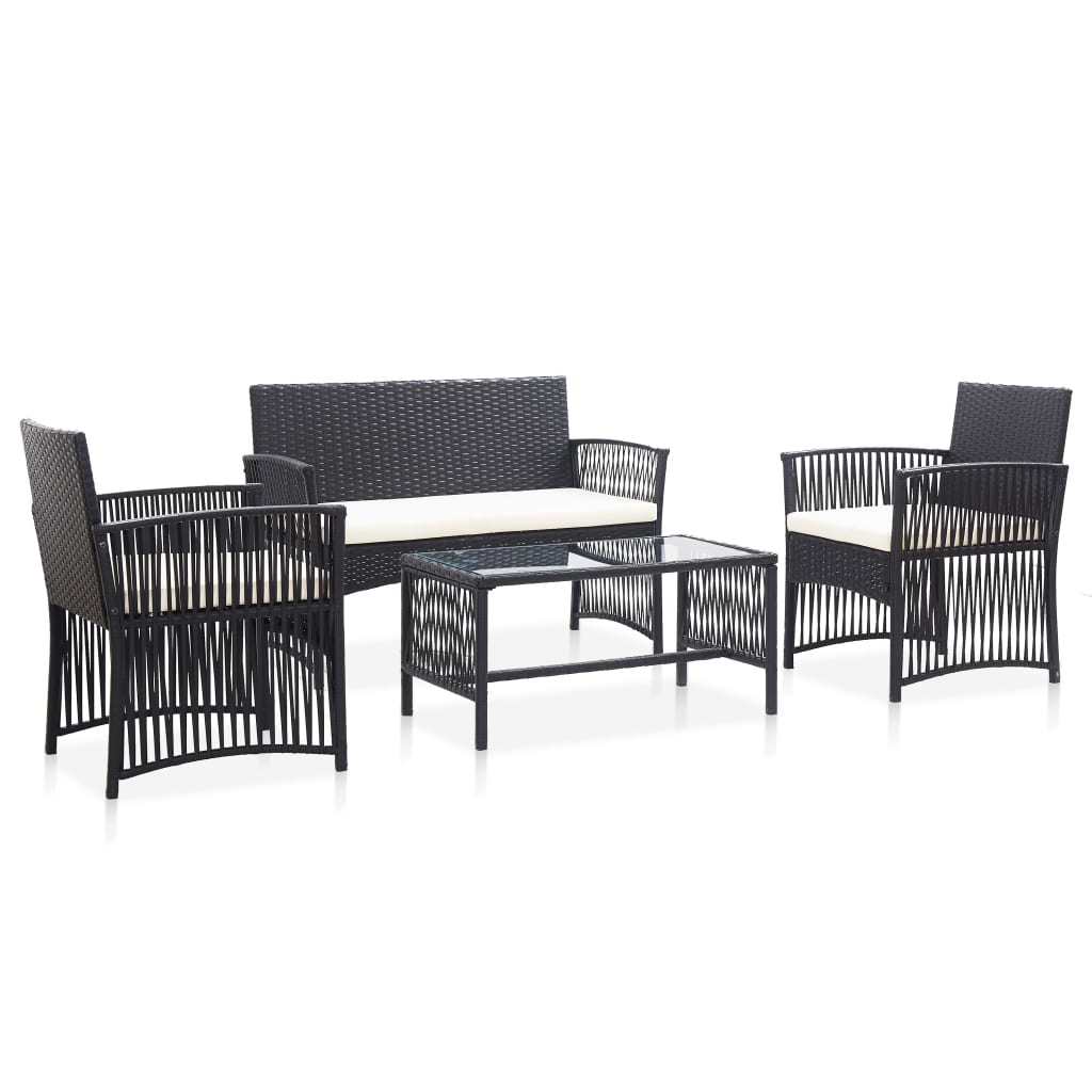 4 Piece Patio Lounge Set with Cushion Poly Rattan Black