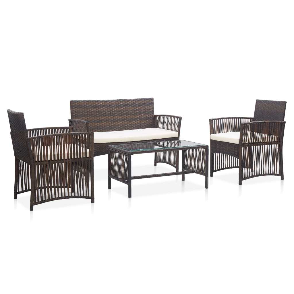 4 Piece Patio Lounge Set with Cushion Poly Rattan Brown