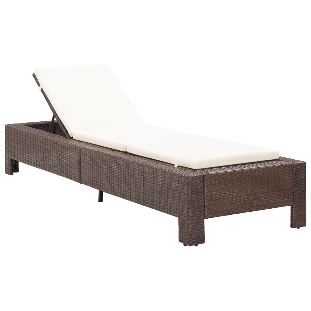 Sunbed with Cushion Brown Poly Rattan