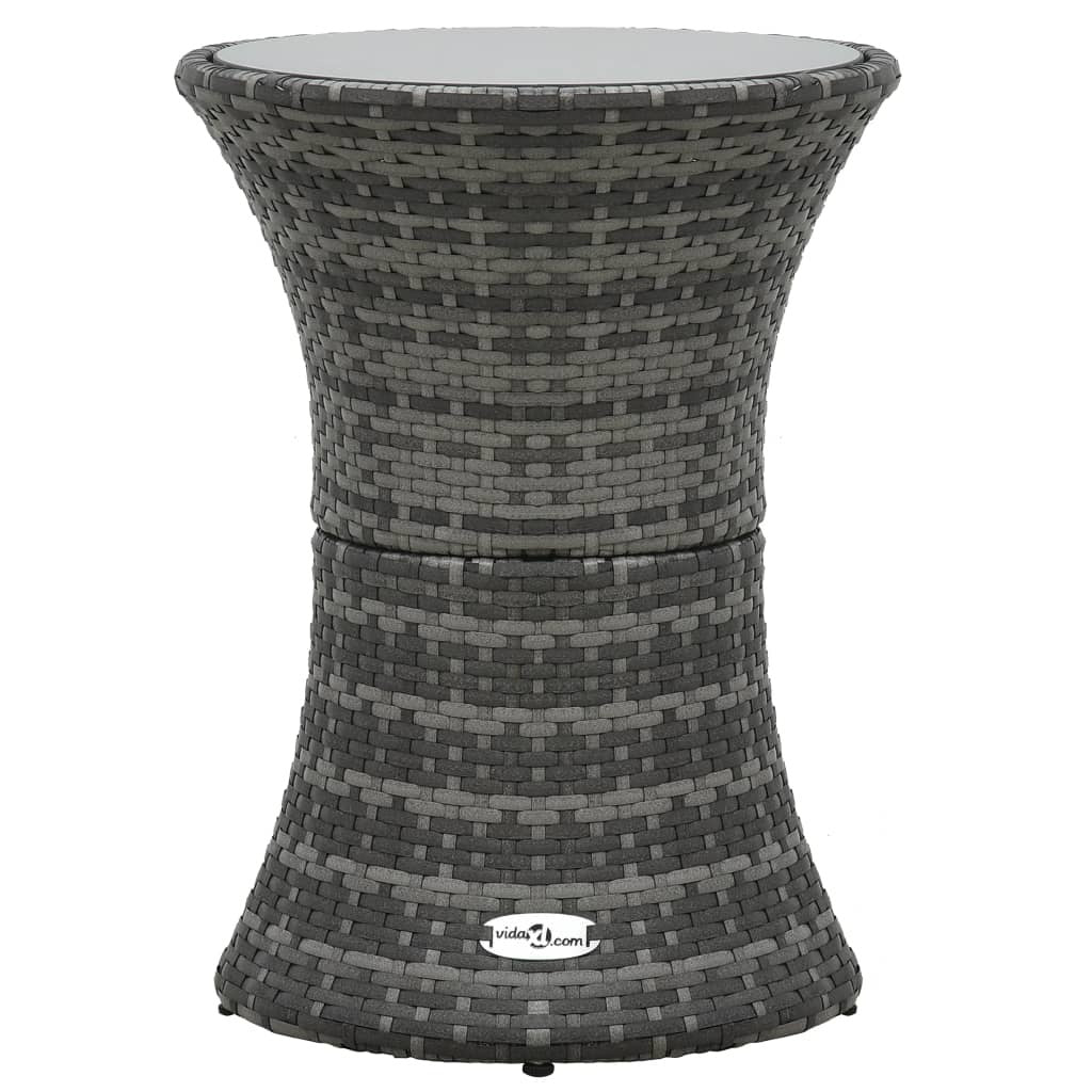 Patio Side Table Drum Shape Gray Poly Rattan