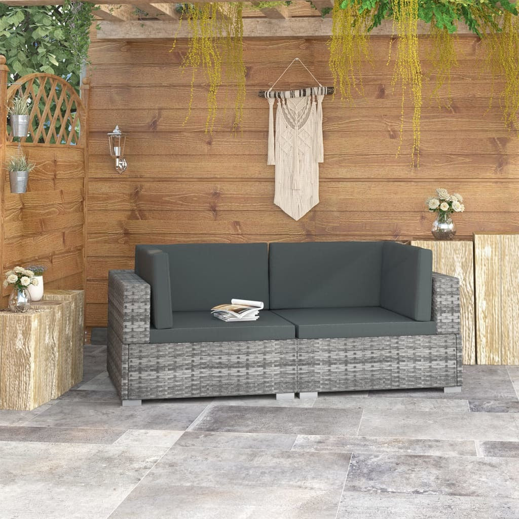 2 Piece Patio Sofa Set with Cushions Poly Rattan Gray