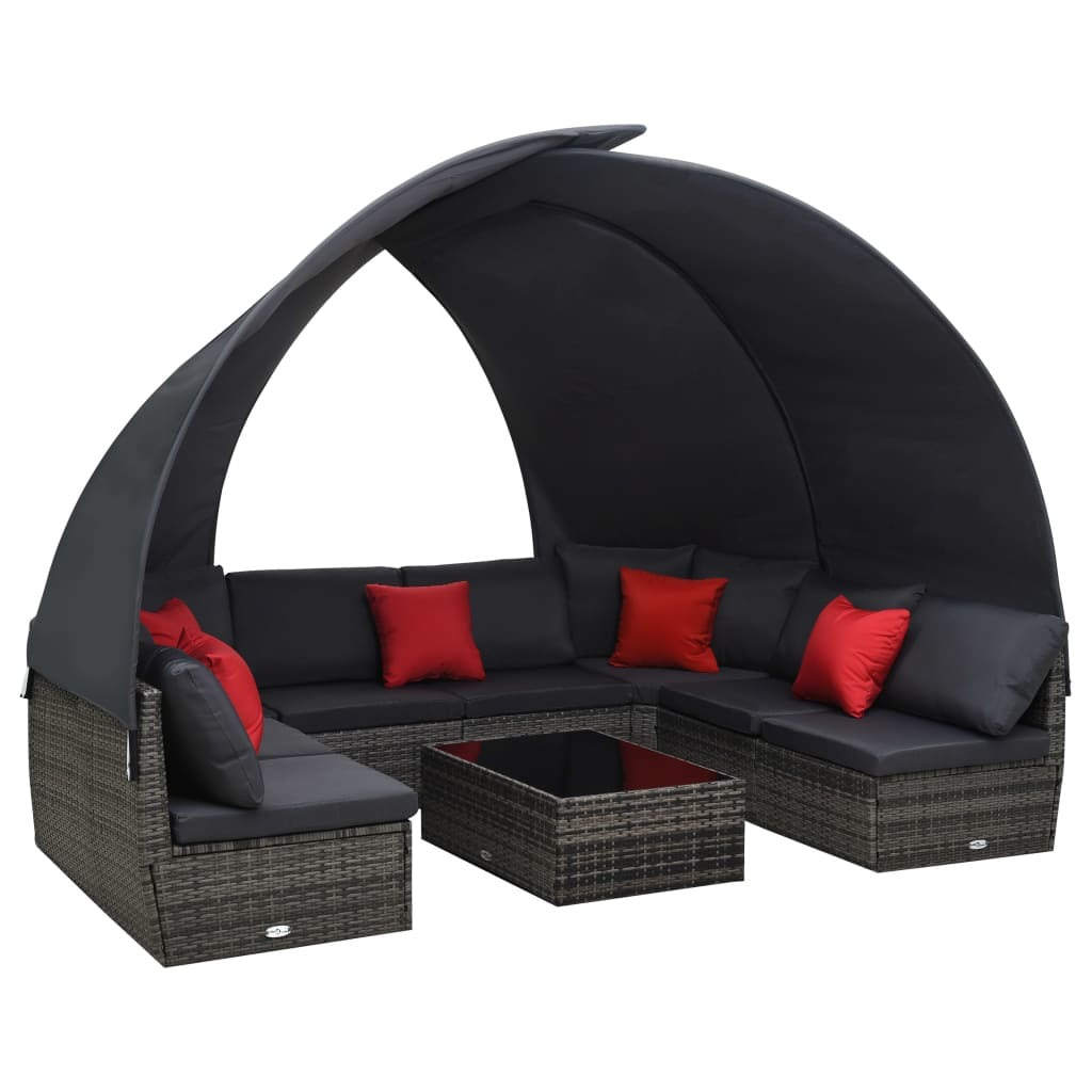 9 Piece Patio Lounge Set with Canopy Poly Rattan Anthracite