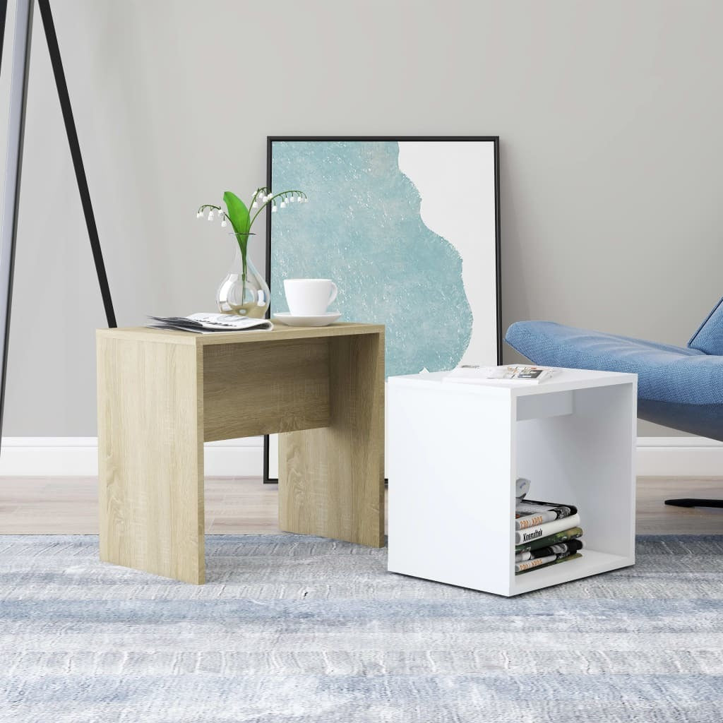 Coffee Table Set White and Sonoma Oak 18.9"x11.8"x17.7" Engineered Wood