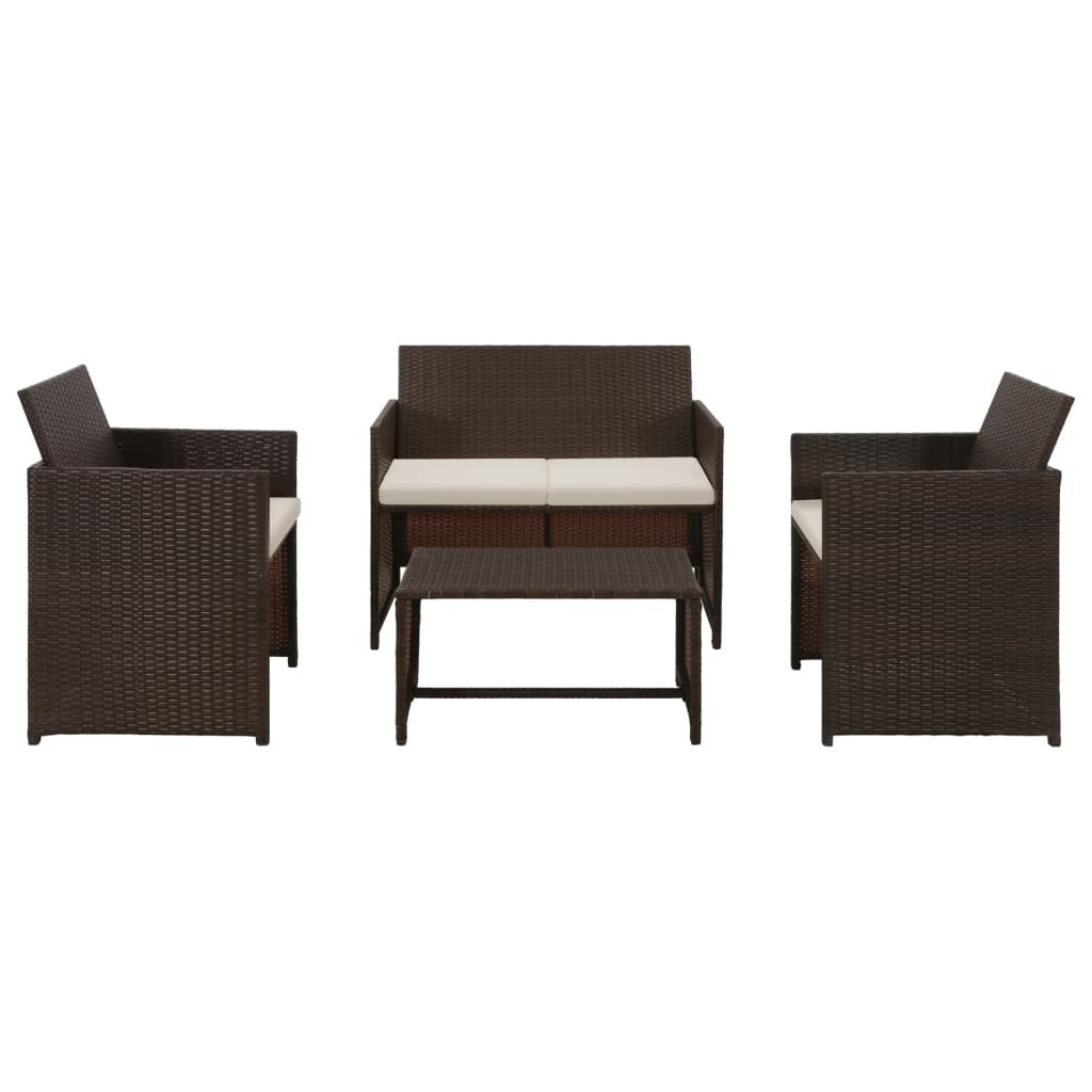 4 Piece Patio Lounge with Cushions Set Poly Rattan Brown