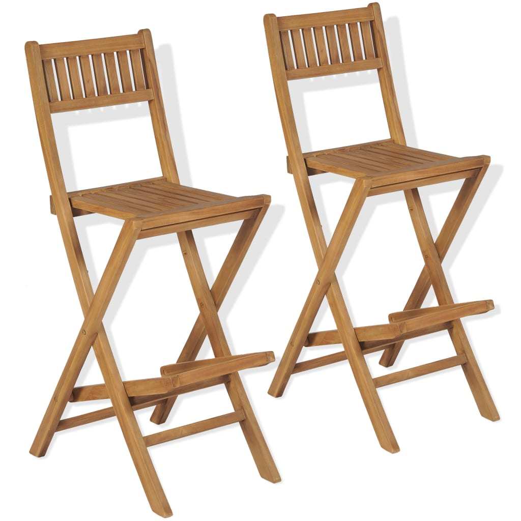 Folding Patio Bar Stools 2 pcs Solid Teak Wood