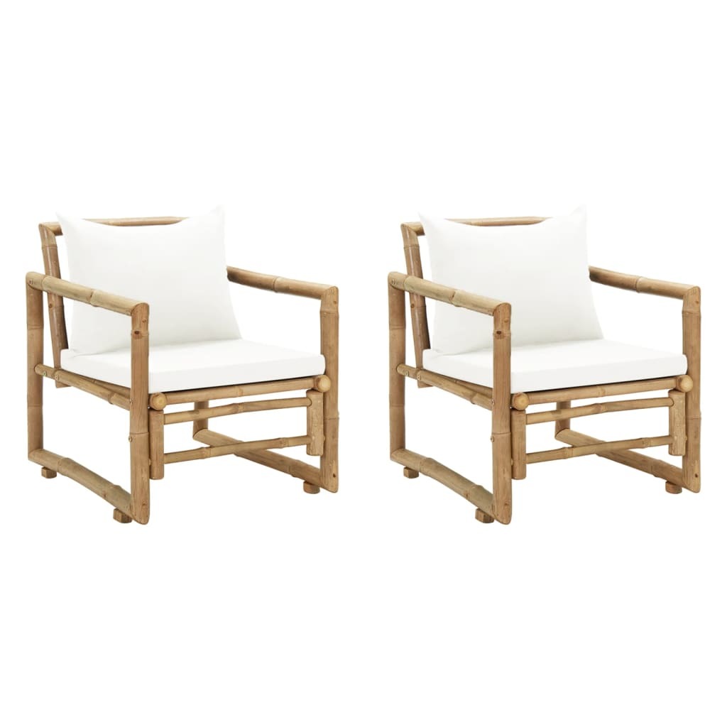 Patio Chairs 2 pcs with Cushions and Pillows Bamboo