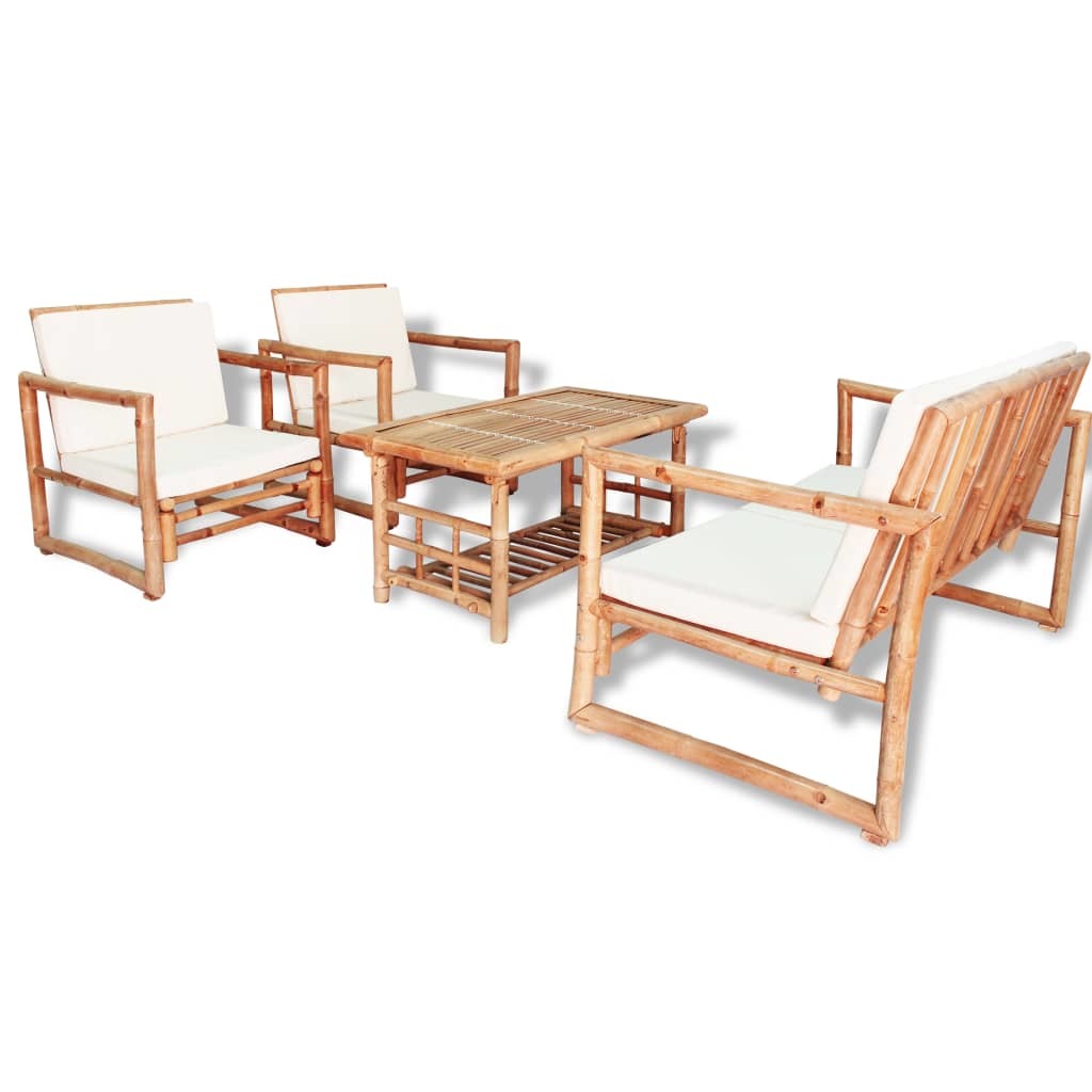 4 Piece Patio Lounge Set with Cushions Bamboo