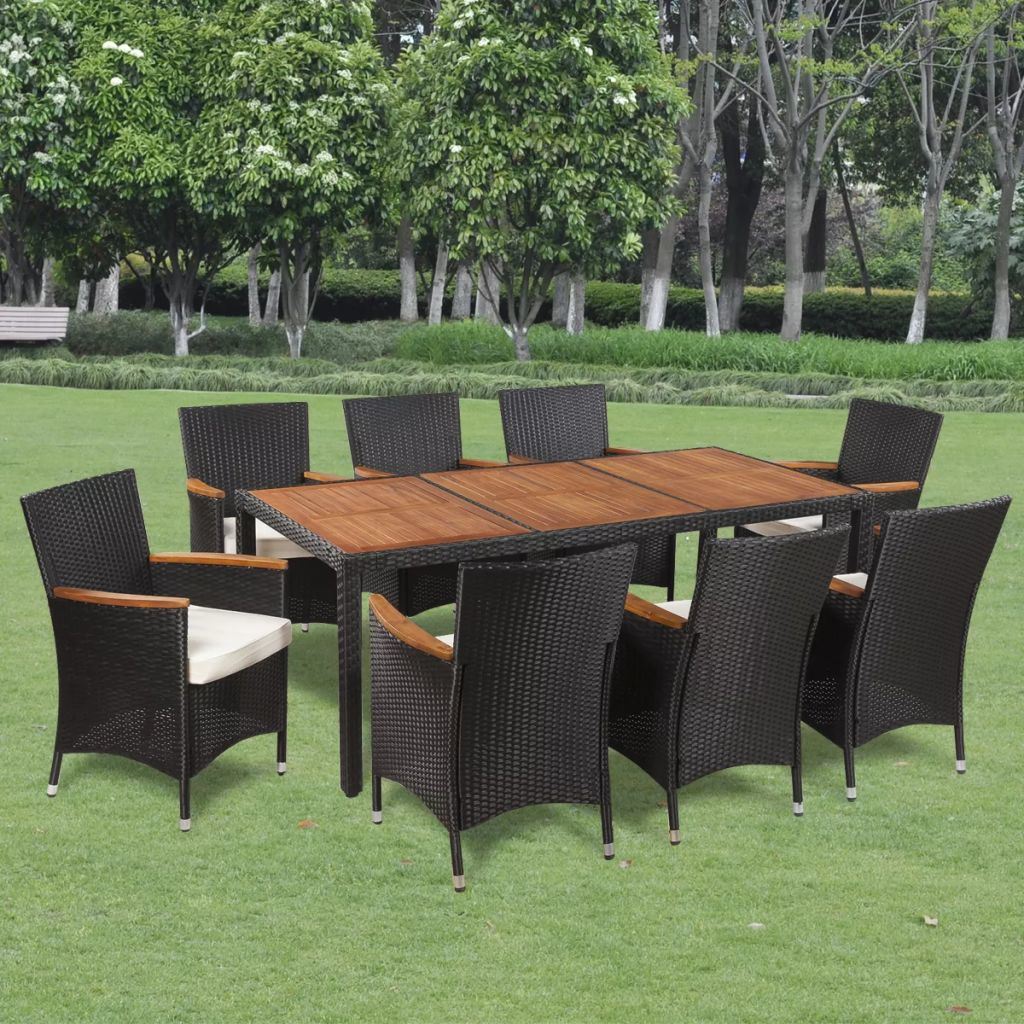 9 Piece Patio Dining Set with Cushions Poly Rattan