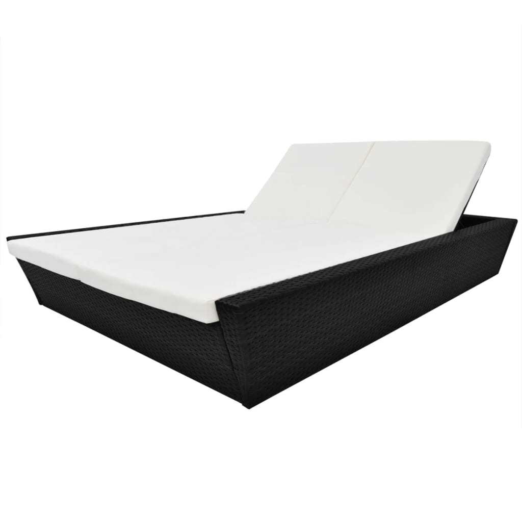 Patio Lounge Bed with Cushion Poly Rattan Black