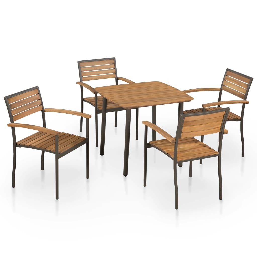 5 Piece Patio Dining Set Solid Acacia Wood and Steel