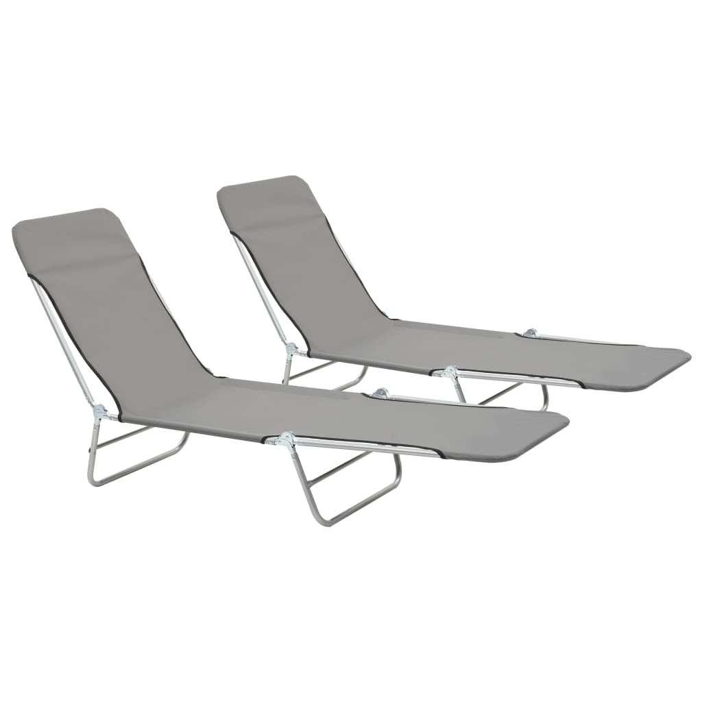 Folding Sun Loungers 2 pcs Steel and Fabric Gray