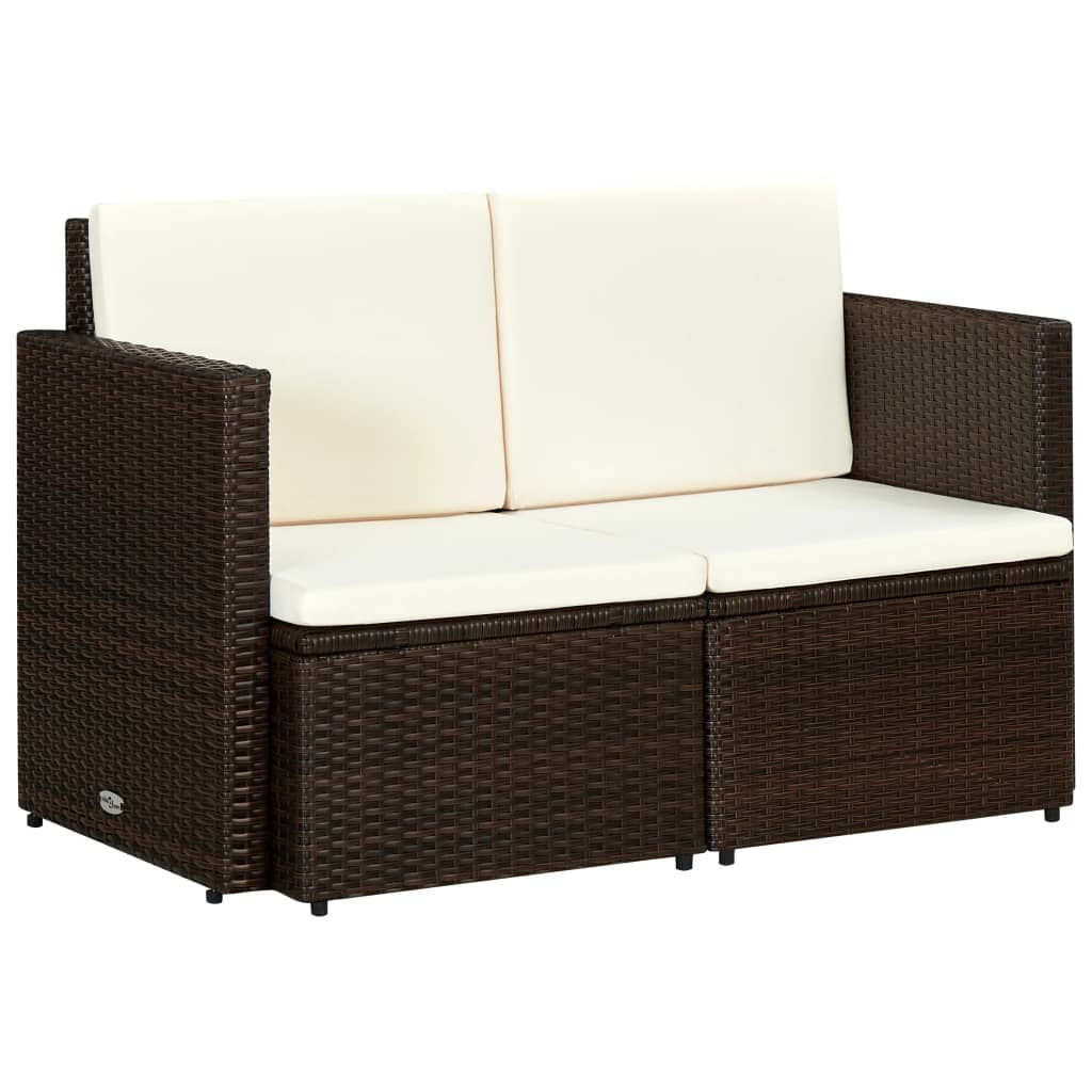 2 Seater Patio Sofa with Cushions Brown Poly Rattan