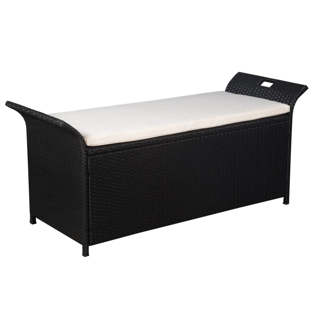 Storage Bench with Cushion 54.3" Poly Rattan Black