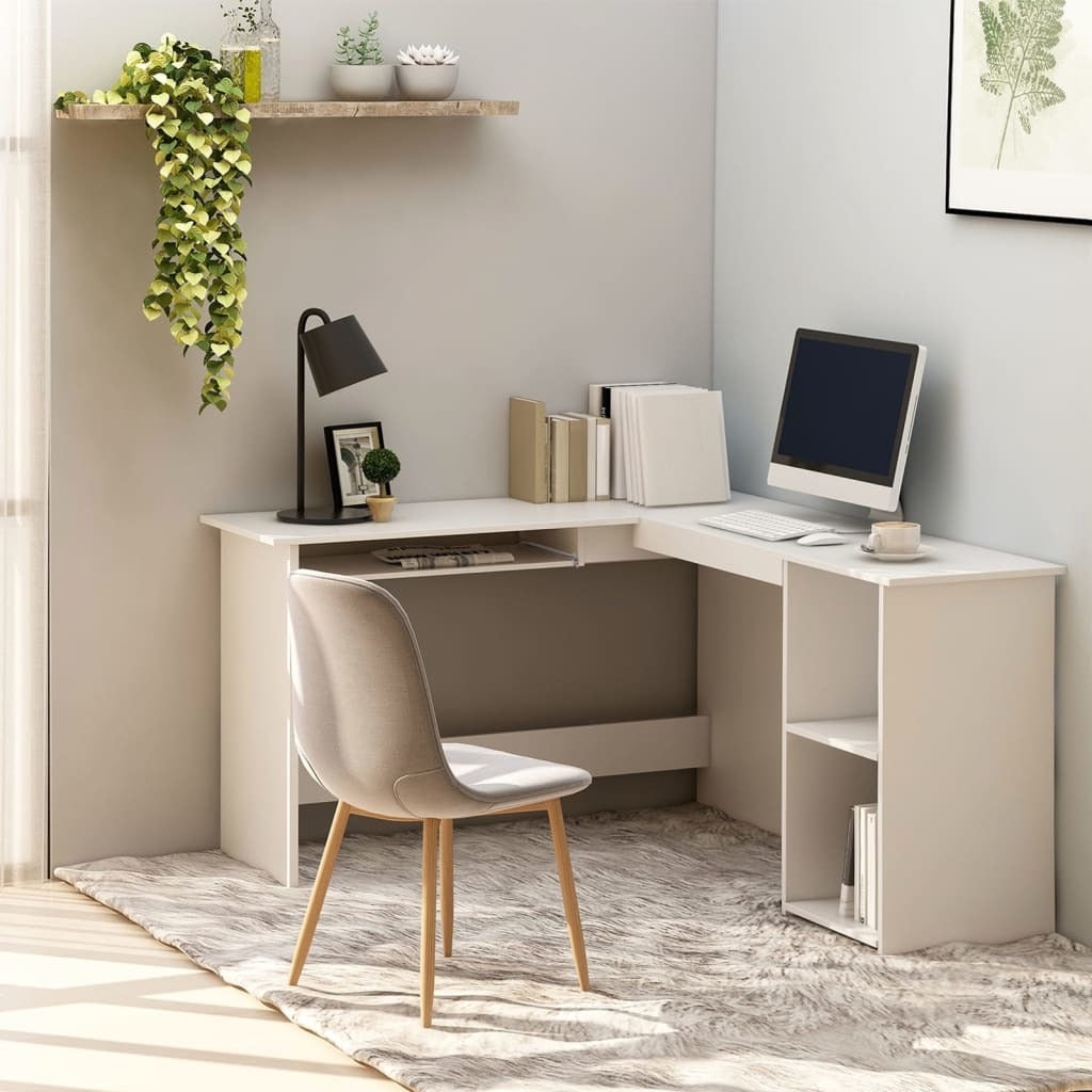 L-Shaped Corner Desk White 47.2"x55.1"x29.5" Engineered Wood