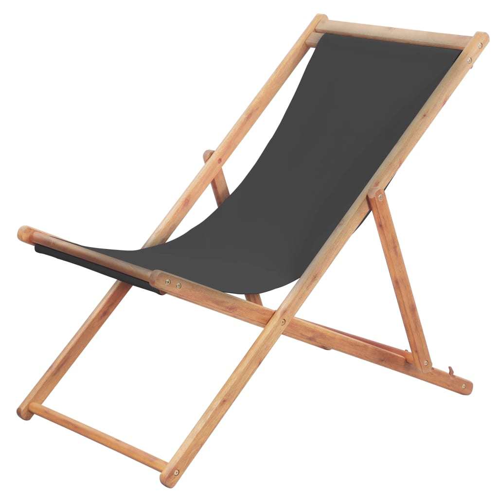 Folding Beach Chair Fabric and Wooden Frame Gray