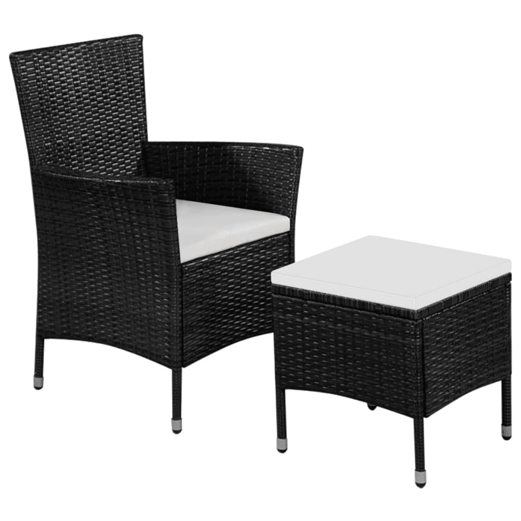 Patio Chair and Stool with Cushions Poly Rattan Black