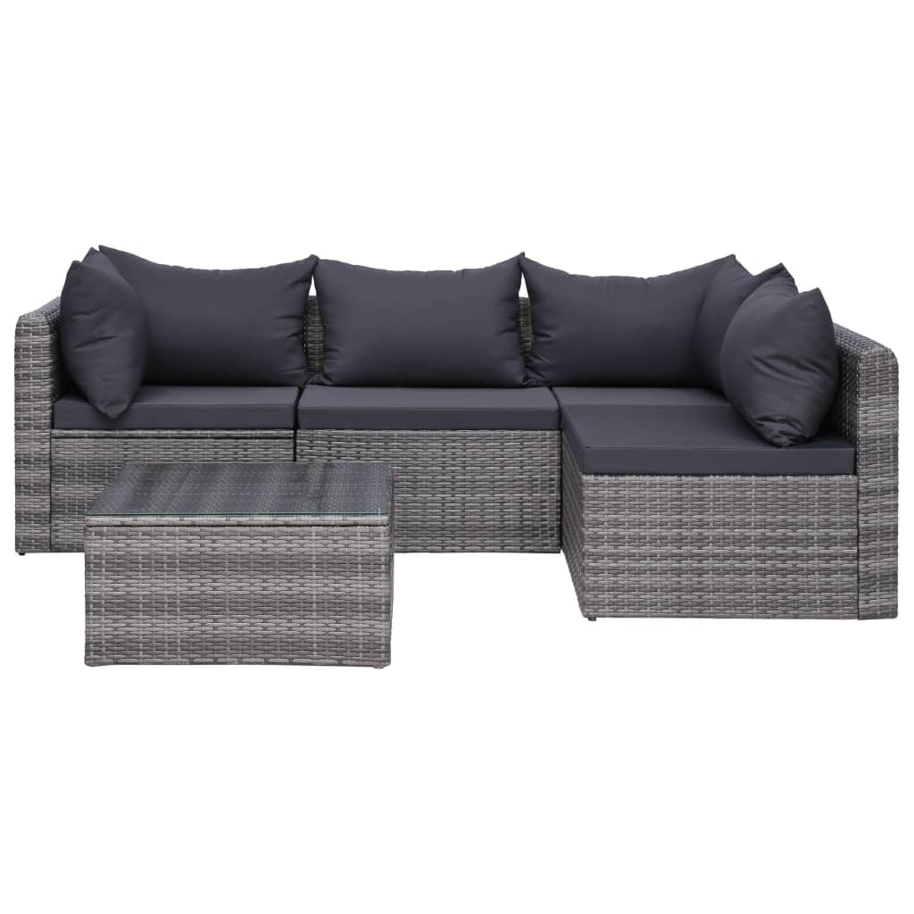 5 Piece Patio Sofa Set with Cushions & Pillows Poly Rattan Gray