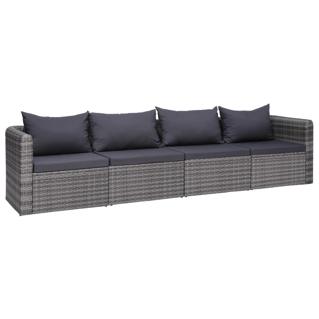 4 Piece Patio Sofa Set with Cushions Gray Poly Rattan