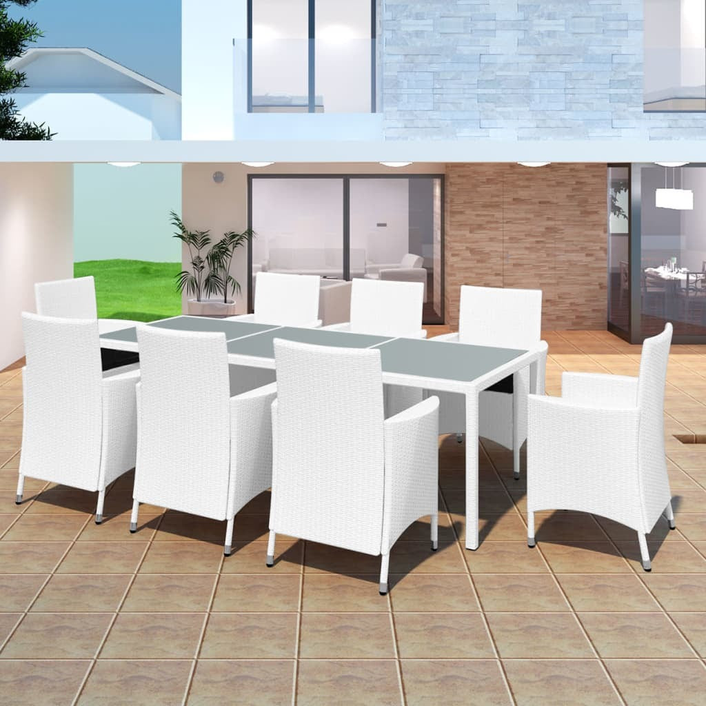 9 Piece Patio Dining Set Poly Rattan Cream White