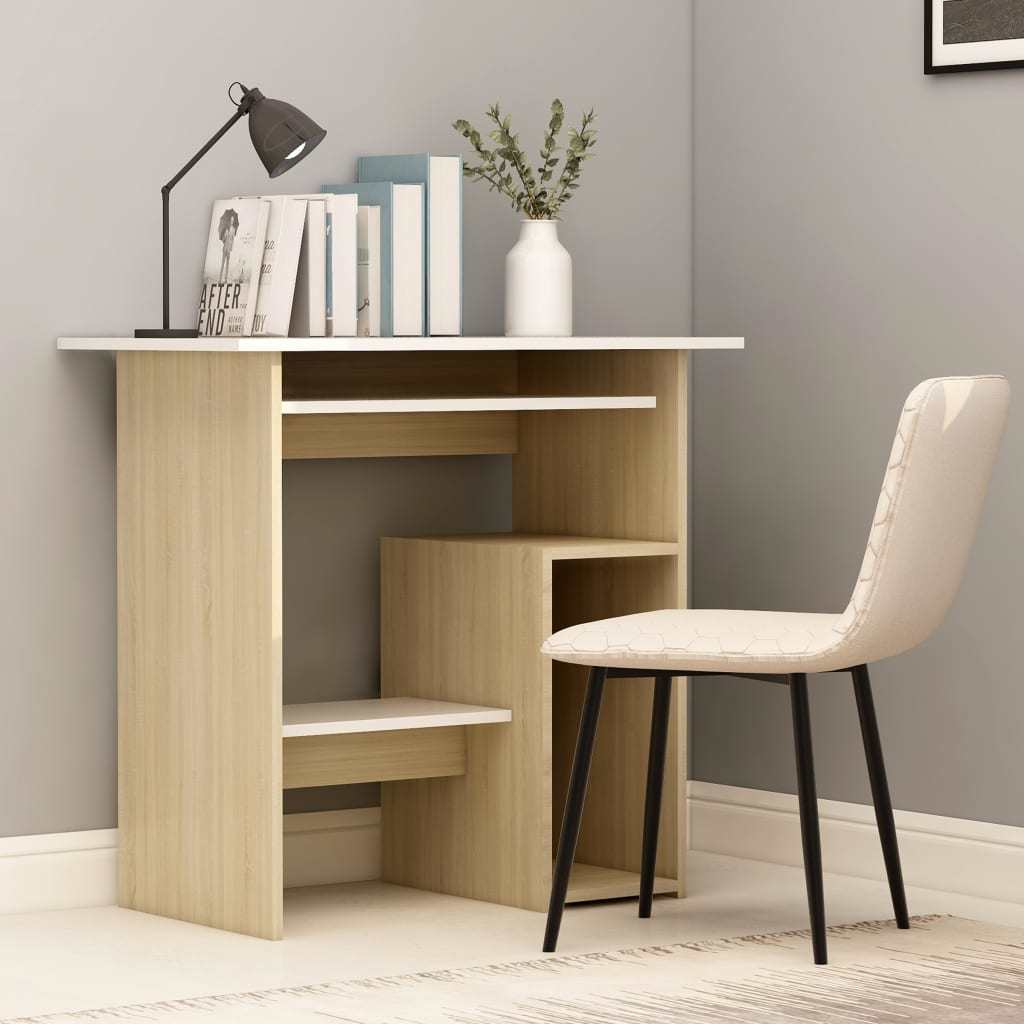 Desk White and Sonoma Oak 31.5"x17.7"x29.1" Engineered Wood