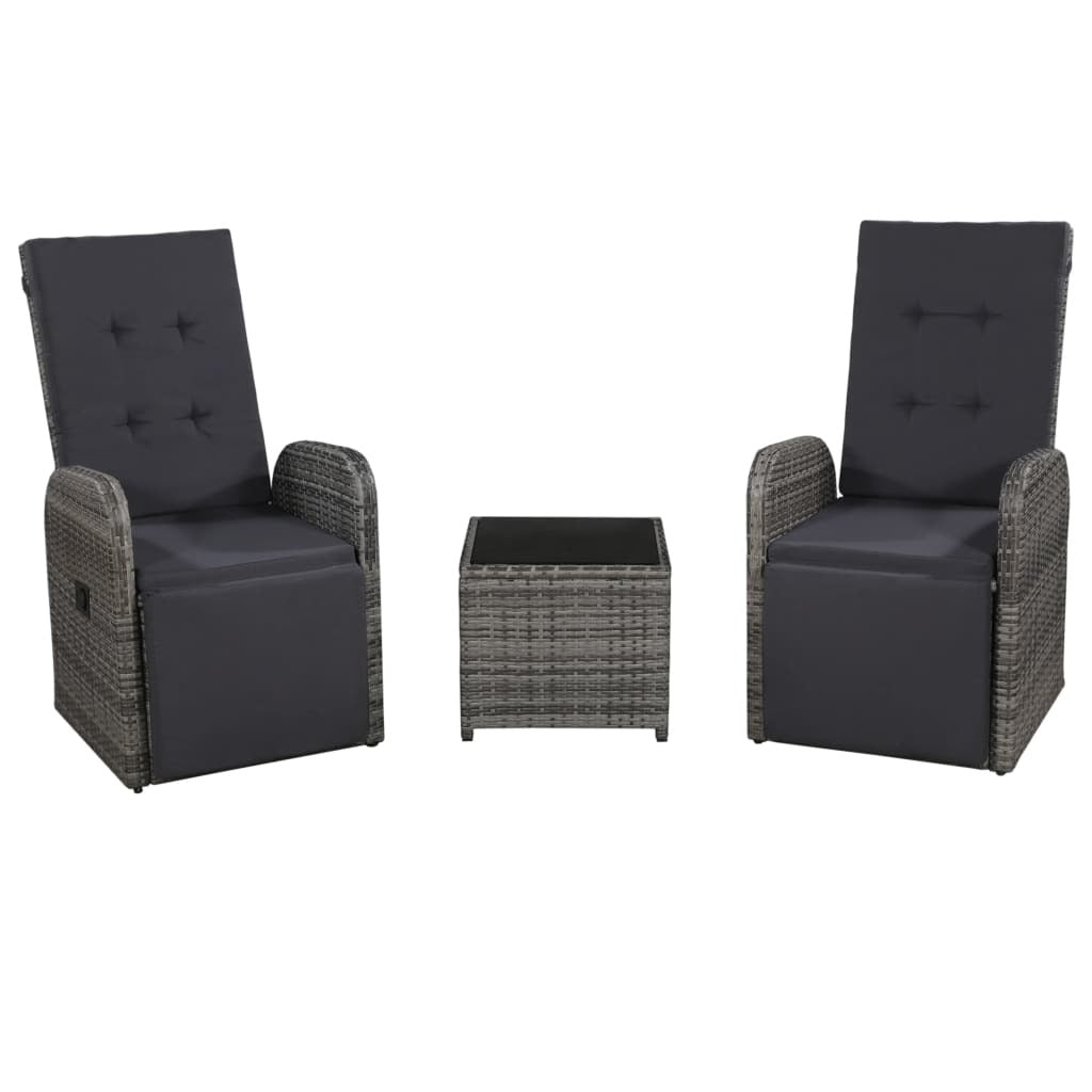 3 Piece Bistro Set with Cushions Poly Rattan Gray