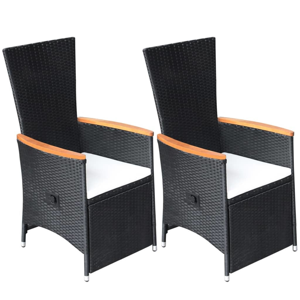 Reclining Patio Chairs 2 pcs with Cushions Poly Rattan Black