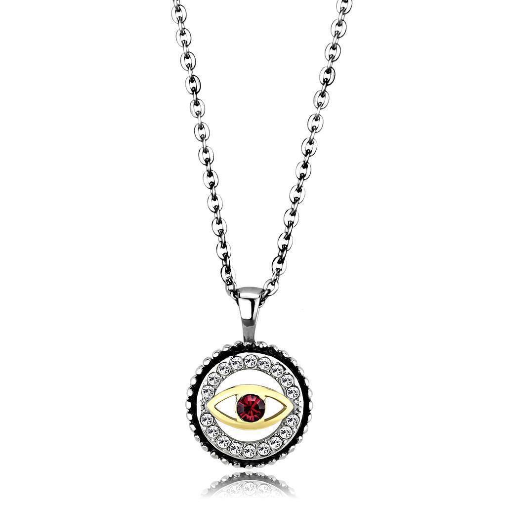 TK2527 - Two-Tone IP Gold (Ion Plating) Stainless Steel Chain Pendant with Top Grade Crystal in Garnet