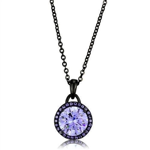 TK2525 - IP Black(Ion Plating) Stainless Steel Chain Pendant with AAA Grade CZ in Light Amethyst