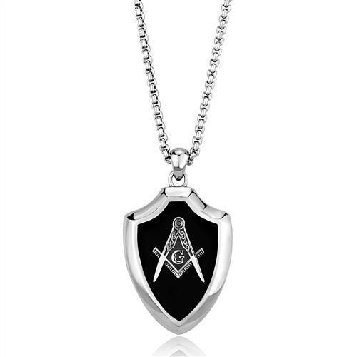 TK2522 - High polished (no plating) Stainless Steel Chain Pendant with Epoxy in Jet
