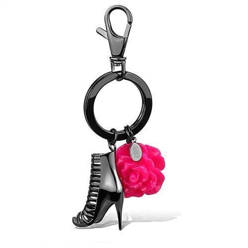 TK2718 - IP Light Black (IP Gun) Stainless Steel Key Ring with Synthetic Synthetic Stone in Rose