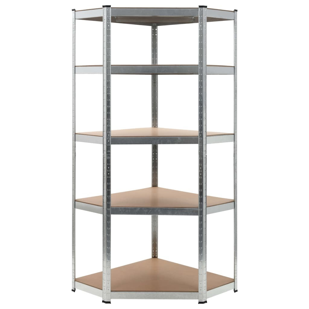 5-Layer Corner Shelf Silver Steel&Engineered Wood