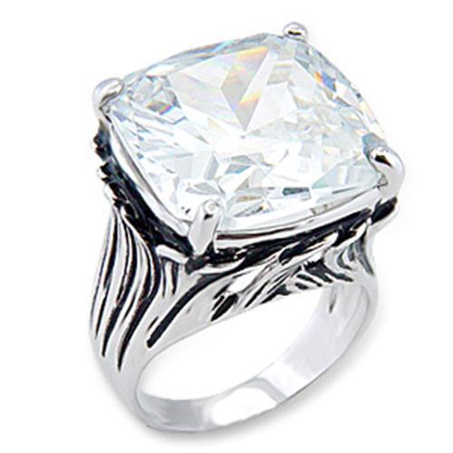 56318 - Rhodium Brass Ring with AAA Grade CZ in Clear
