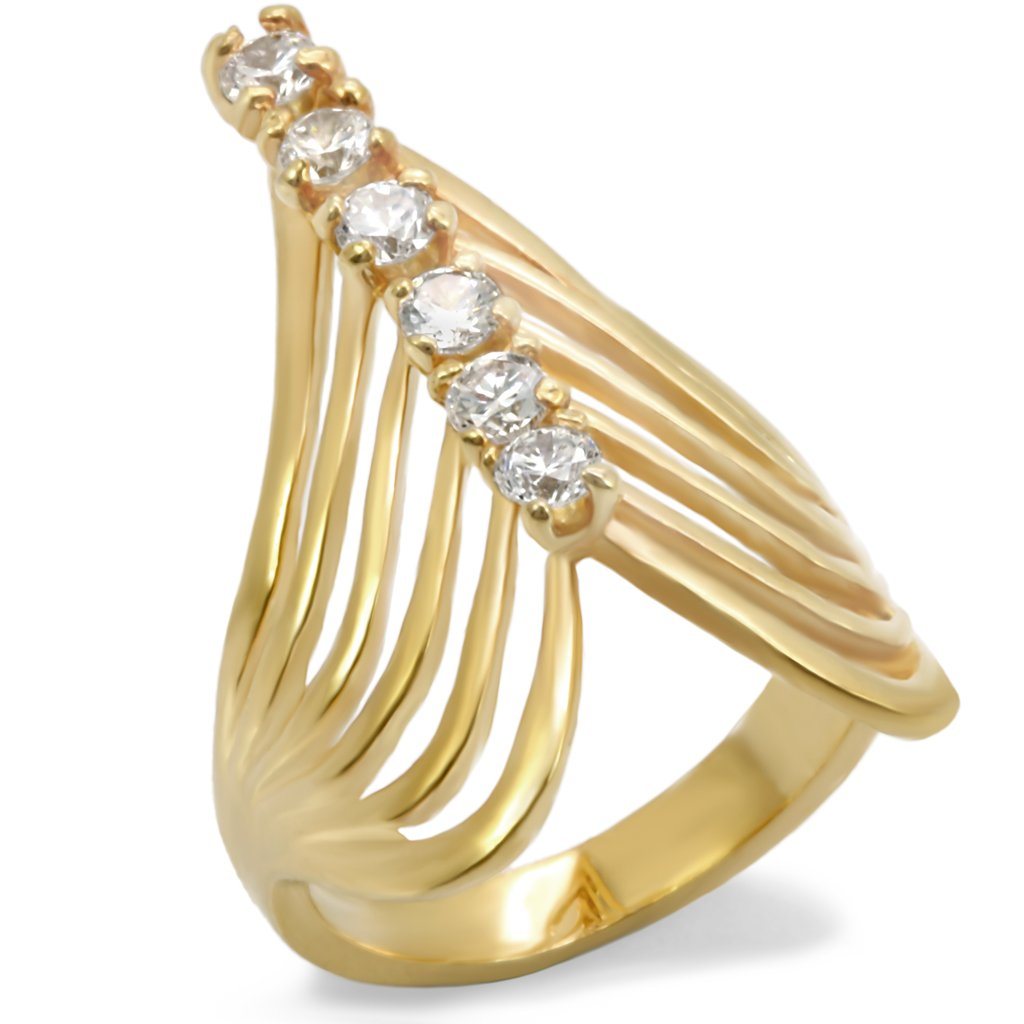 54701 - Gold Brass Ring with AAA Grade CZ in Clear