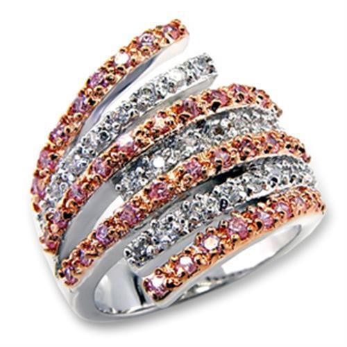 60207 - Rose Gold + Rhodium Brass Ring with AAA Grade CZ in Rose