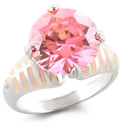 49707 - High-Polished 925 Sterling Silver Ring with AAA Grade CZ in Rose