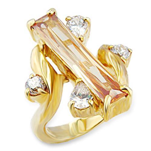 56423 - Gold Brass Ring with AAA Grade CZ in Champagne