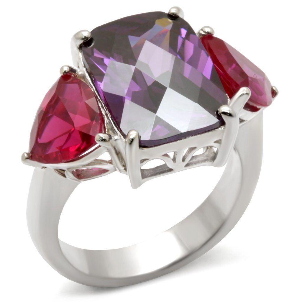 49702 - High-Polished 925 Sterling Silver Ring with AAA Grade CZ in Amethyst