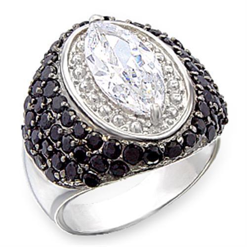 50501 - Rhodium + Ruthenium 925 Sterling Silver Ring with AAA Grade CZ in Clear